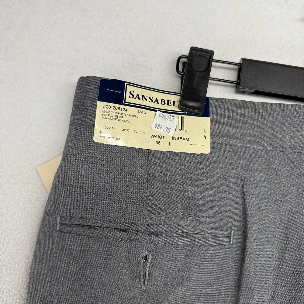 Vintage Sansabelt Dress Pants men's 36 Gray Trousers Unhemmed Wool Hook NEW